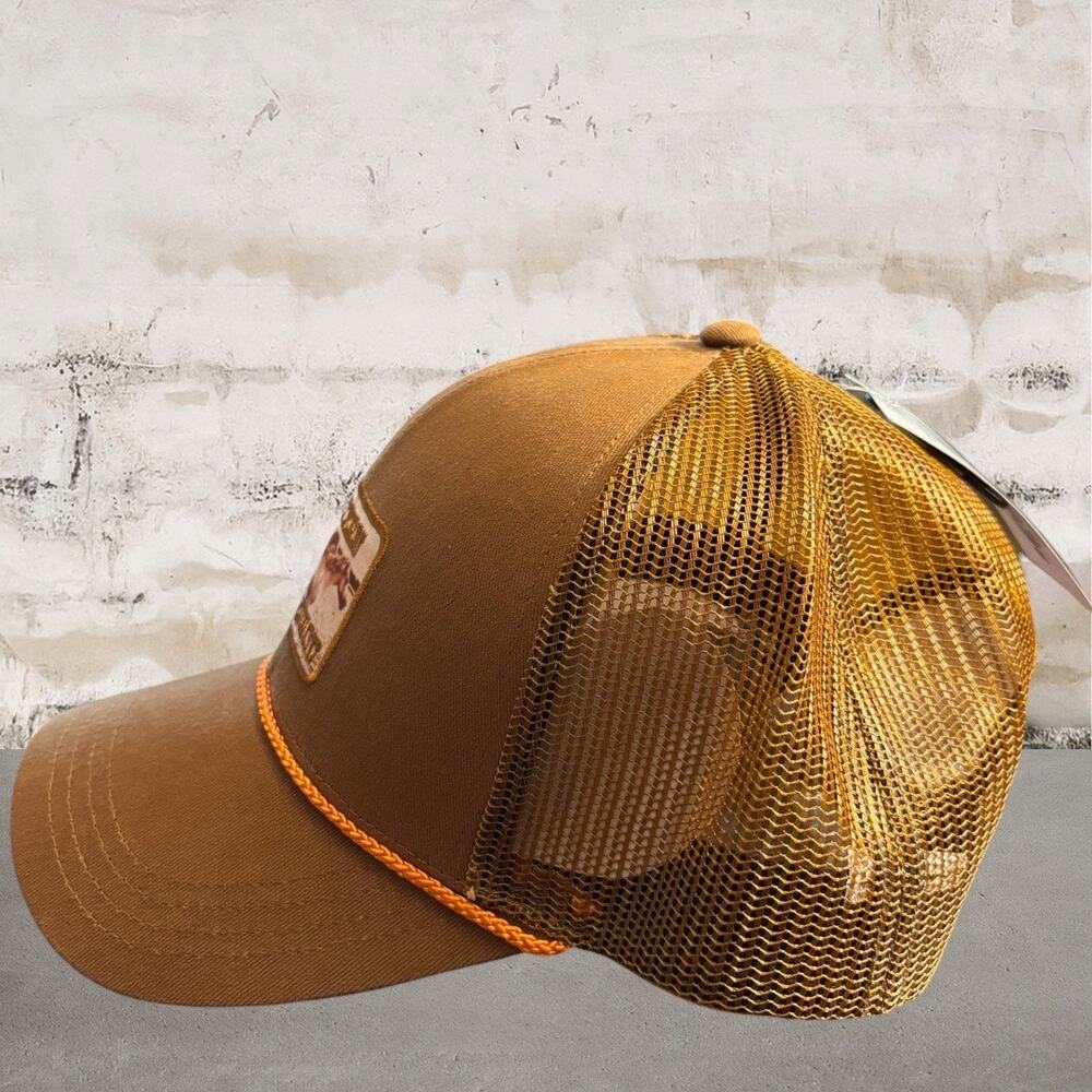 Capture Western Graphic Brown Trucker Hat with Orange Trim NWT - Picture 2 of 3
